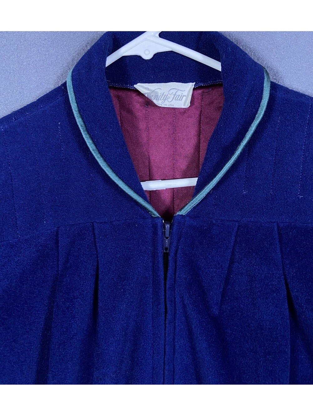 Vintage Vanity Fair Blue Zip Nightgown House Coat Robe Colorblock Oversized S